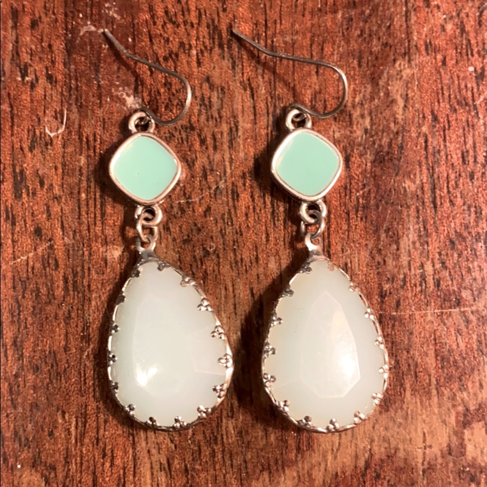 Green and Silver Dangle Earrings